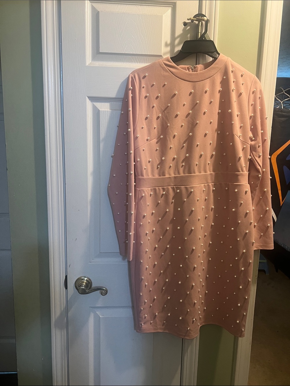 Pearl-Studded Light Pink Asymmetrical Dress